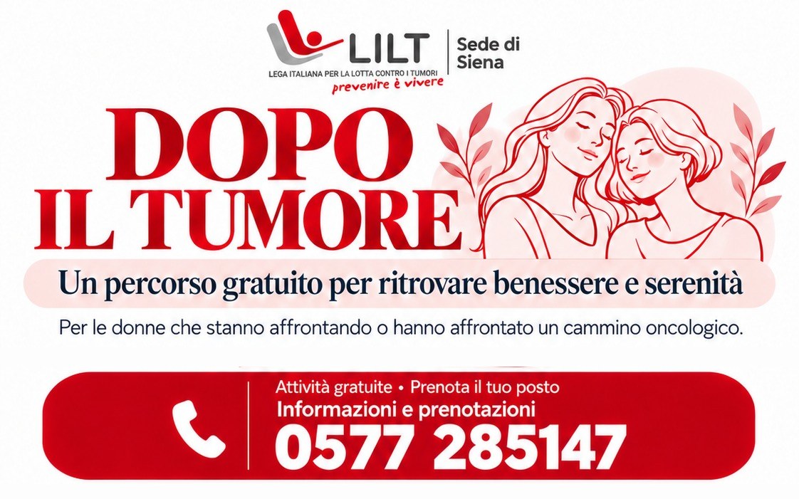 Dopo il tumore: percorso gratuito LILT Siena, informazioni e prenotazioni 0577 285147
